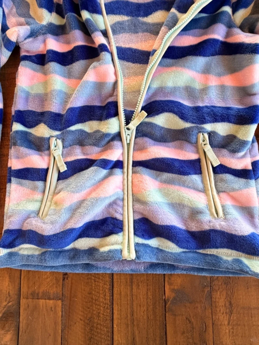 Lands’ End Girls Striped Fleece Zip Hoodie Jacket Multicolor Size L 10-12 EUC